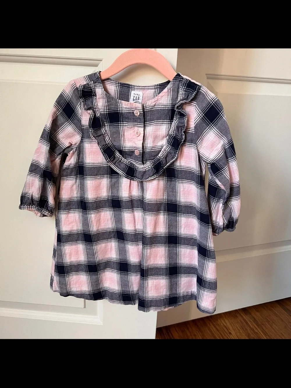 GAP Pink and Navy Plaid Ruffle-Yoke Dress